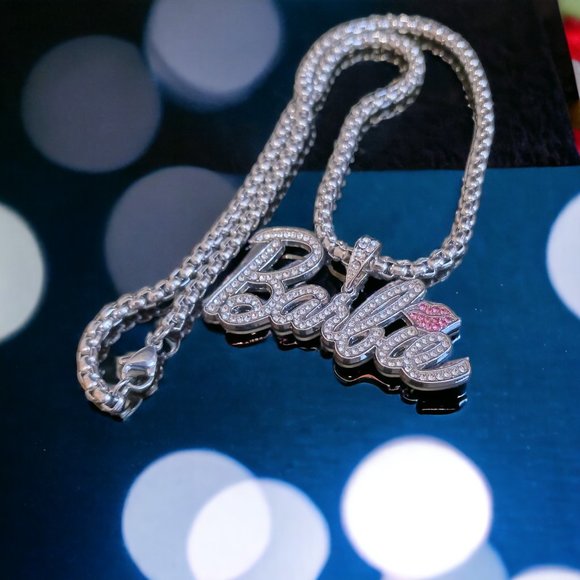 Barbie-Inspired Rhinestone Nameplate Choker Necklace Sparkling Statement Jewelry - Picture 1 of 10